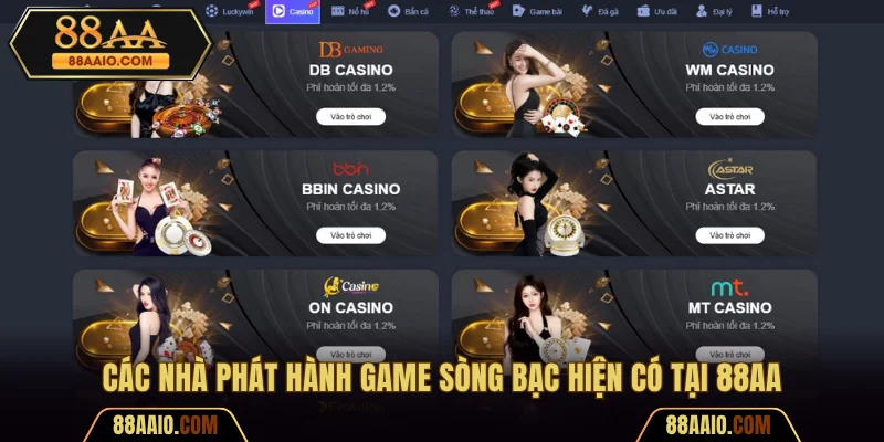Các nhà phát hành game sòng bạc hiện có tại 88AA