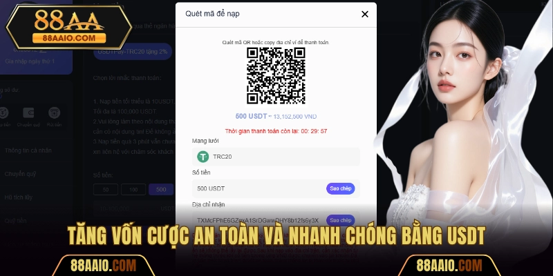 Tăng vốn cược an toàn và nhanh chóng bằng USDT